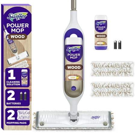 Swiffer PowerMop Wood Mop Kit for Wood Floor Cleaning, QuickDry Solution, Lemon Scent, Mopping Kit