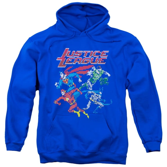 JLA Justice League Pixel League Adult Pullover Hoodie Sweatshirt Royal Blue