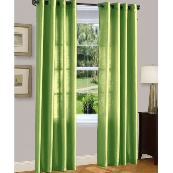1 PANEL MIRA  SOLID LIME GREEN SEMI SHEER WINDOW FAUX SILK ANTIQUE BRONZE GROMMETS CURTAIN DRAPES 55 WIDE X 95" LENGTH
