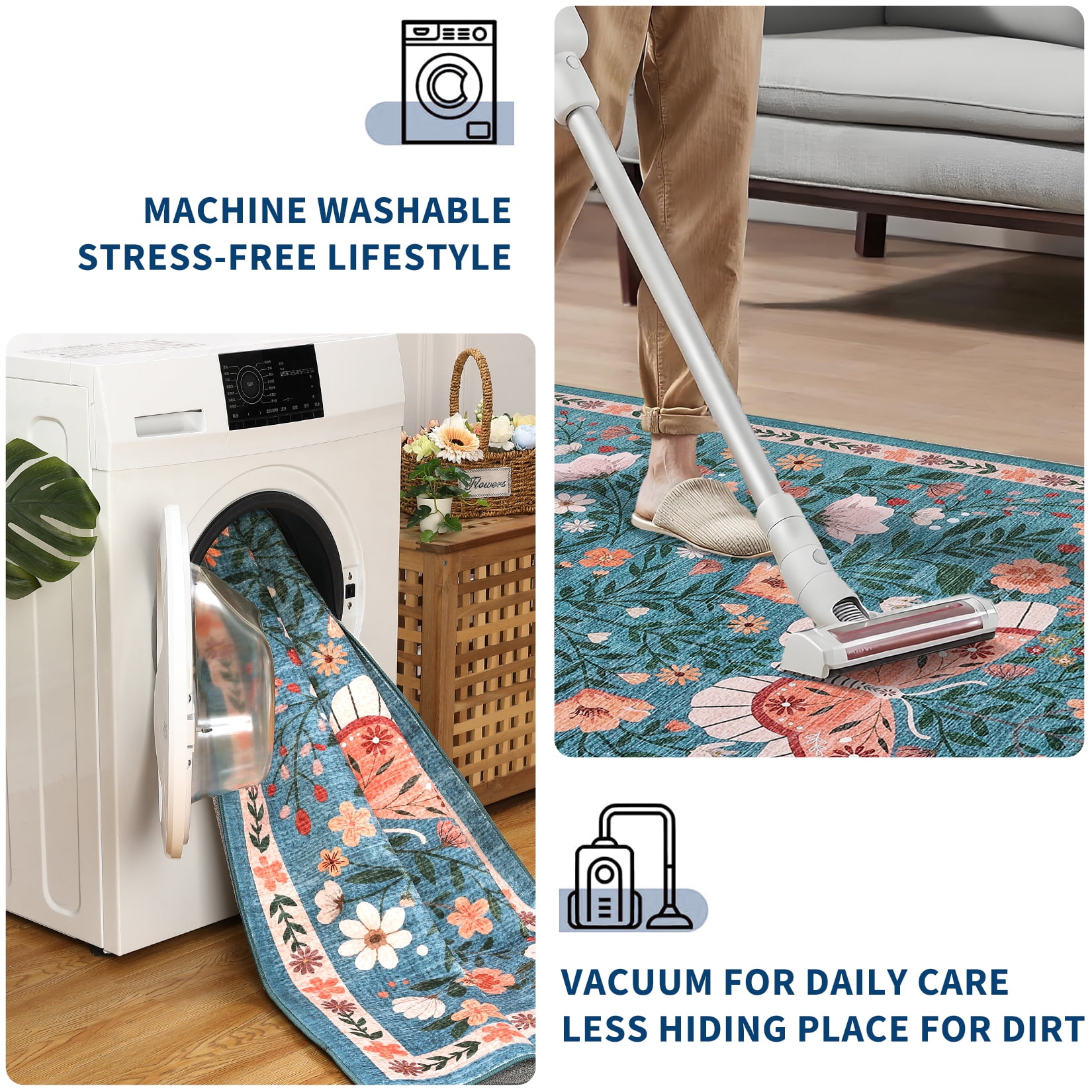HOMERRY Blue Floral Hallway Runner Rug 2x6 Washable Non Slip Throw Carpet