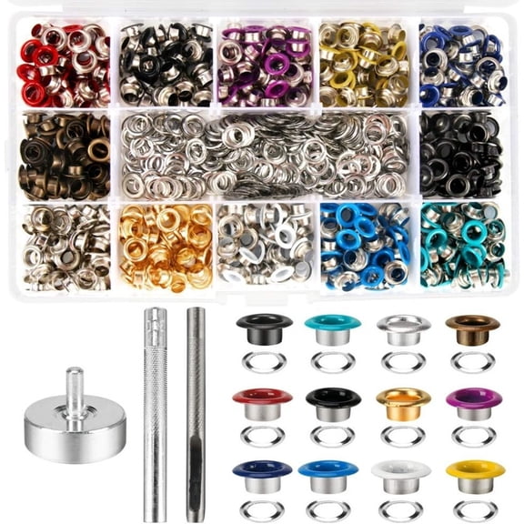 600-Piece 12-Color Metal Grommets Kit with Tools, Durable Copper Eyelets for DIY Clothing, Shoes, Bags & Crafts
