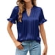 thumbnail image 3 of TaTaai Women's Satin V Neck Short Sleeve Shirt, Business Casual Silky Drape, Lightweight for Office Daily Party Formal Occasions Gift, 3 of 8