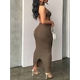 thumbnail image 3 of Women Summer Sexy Bodycon Maxi Dress Casual Long Dresses Grey Brown M, 3 of 4