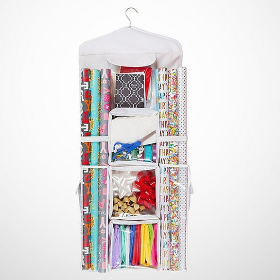 OATIPHO White Hanging Sundries Organizer with Double Sided Design and Transparent Pockets