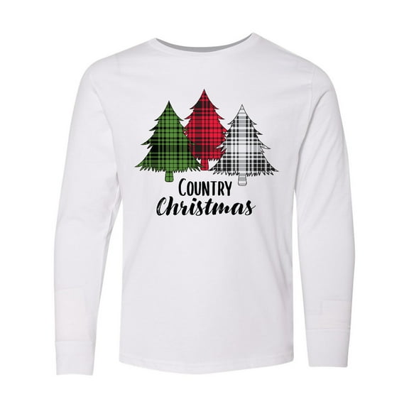 Inktastic Country Christmas Plaid Trees Long Sleeve Youth T-Shirt