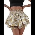 thumbnail image 2 of Mini Shorts con Volantes y Cintura Alta para Mujer Bonitos Shorts Cortos Escalonados con Shorts Debajo Camello S, 2 of 8