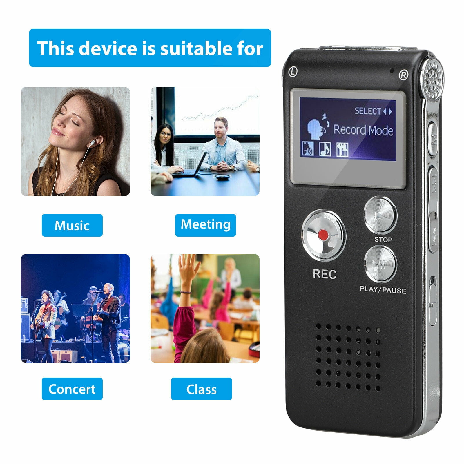 Digital Voice Recorder with Playback,Activated Recorder for Meetings/Lectures/Interviews/Classes,with USB Rechargeable