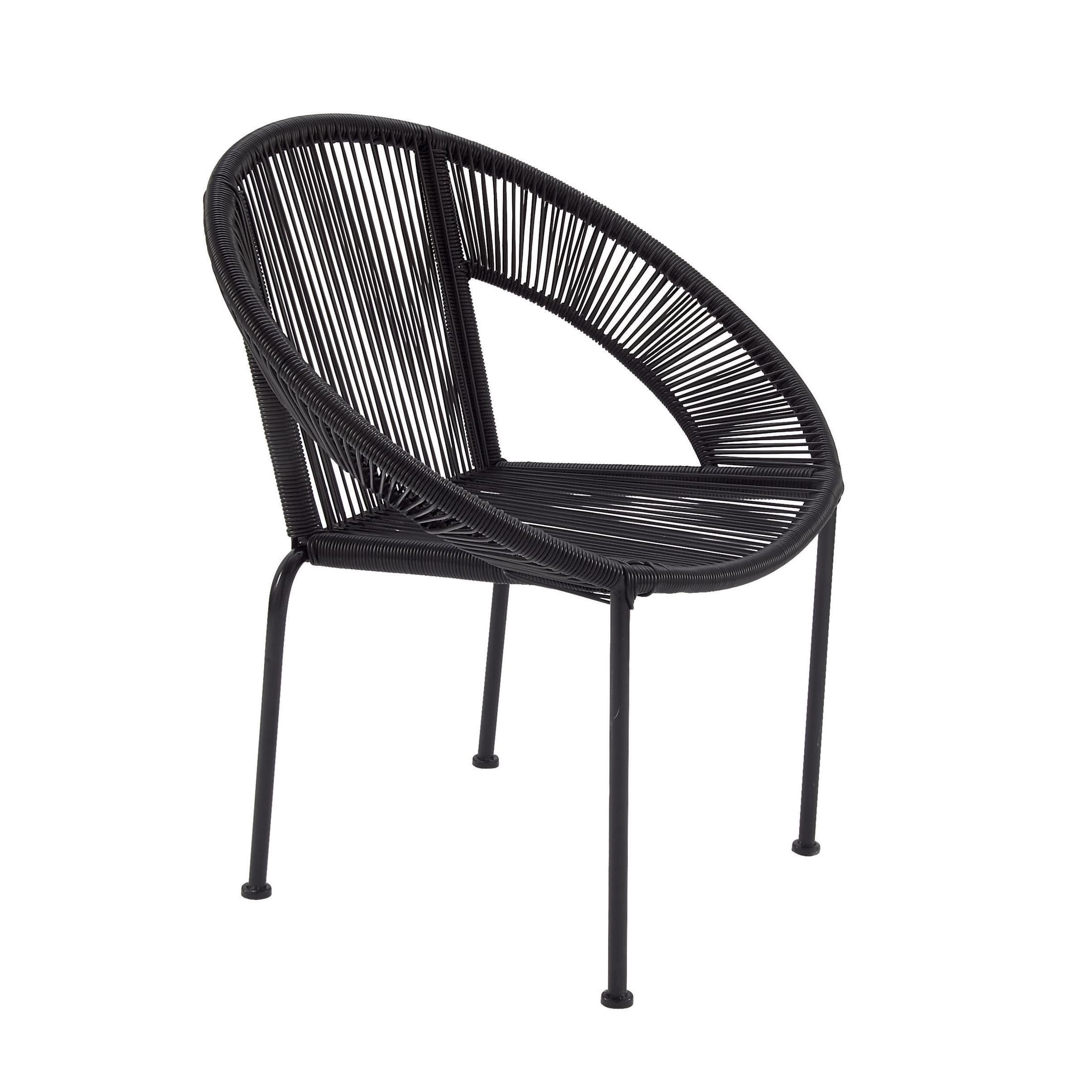 DecMode Black Plastic Rattan Contemporary Outdoor Chair, 29"W x 23"L x 30"H, featuring a Rounded Seat with Backrest