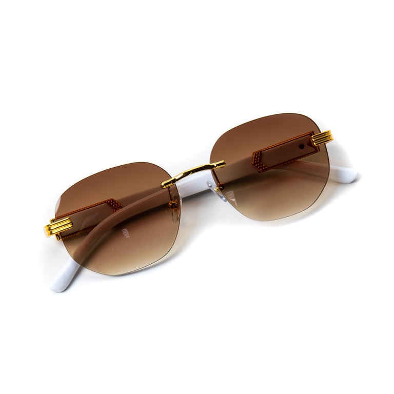 Rimless Gold Frame Orange Gradient Tint Hip Hop Marble Arm  display picture 1