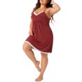 thumbnail image 4 of Noche de lencería para mujer Agnes Orinda, pijama de talla grande con tirantes de encaje, vestido de noche tipo babydoll, escote en V, 4X, rojo, 4 of 6