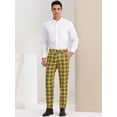 thumbnail image 3 of Pantalones de tela escocesa para hombre, ajuste regular, parte delantera plana, trabajo, baile de graduación, pantalones a cuadros Amarillo S, 3 of 6