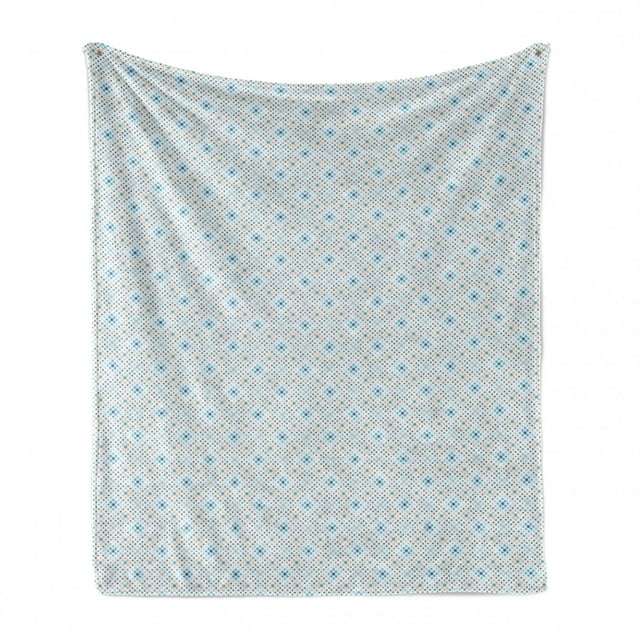 Dot Soft Flannel Fleece Throw Blanket, Abstract Geometric Pattern with Dots Arranged as Flower Motifs, Cozy Plush for Indoor and Outdoor Use, 50" x 60", Pale Blue Dark Teal, by Ambesonne