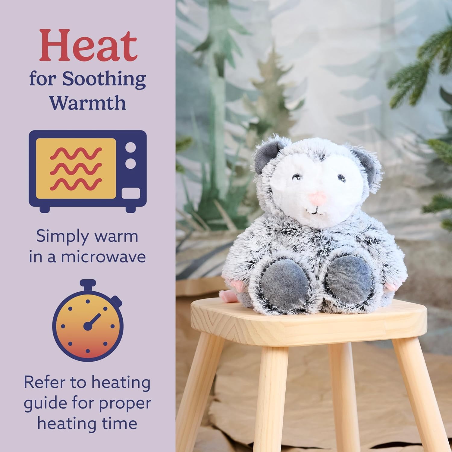 warmies 13” Opossum Stuffed Animal, Microwavable Heated Plushies and Weighted Soft Plush Toys