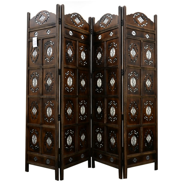 Wood Room Divider 4 Panel Carved Screen