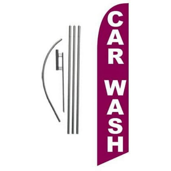 Car Wash Advertising Feather Banner Swooper Flag Sign with Flag Pole Kit and Ground Stake, Car Wash Signs, Purple White