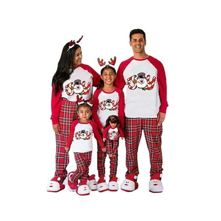 

Ma&Baby Matching Family Pajamas Sets Christmas PJ s Letter Snowman Print Long Sleeve Tee and Plaid Bottom Loungewear