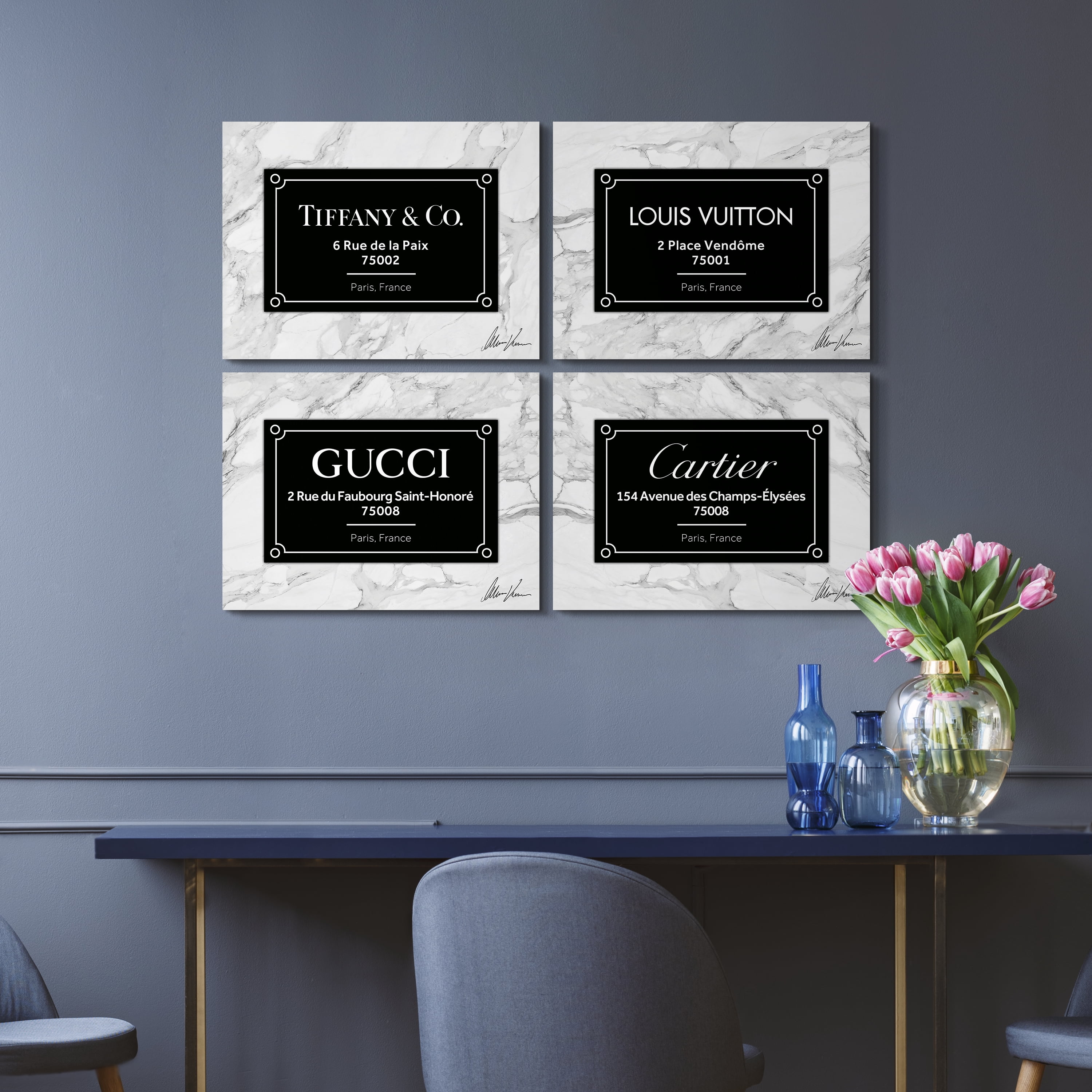"Prestige Brand"Frameless Free Floating Reverse Printed Tempered Glass Wall Art Set of 4