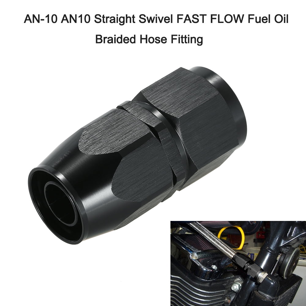 AN-10 AN10 Straight Swivel Fuel Oil Gas Line Hose End Fitting Adapter BLACK 