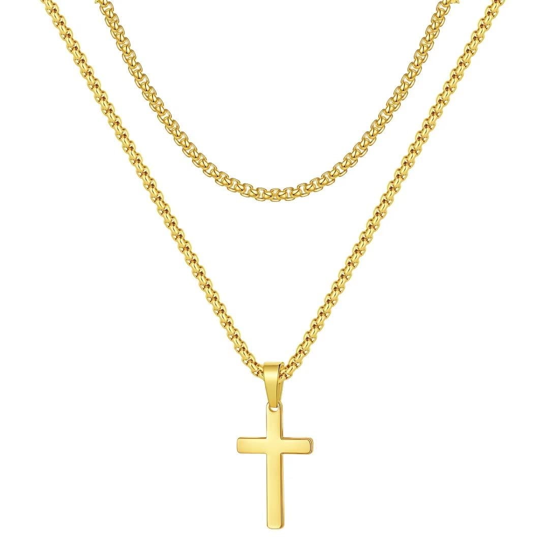 TINGN Layered Cross Necklace for Men Stainless Steel Mens Cross
