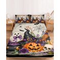 thumbnail image 2 of Cal.King Size Fitted Sheet Set - Halloween 3 Piece Bedding Sets 16" Deep Pocket Fitted Sheet with 2 Pillowcases, Fall Pumpkins Ghost Floral Bats Witch Hat Beige Brushed Microfiber Hotel Bed Sheets, 2 of 9