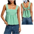 thumbnail image 2 of Women's Cotton Gingham Tank Top Summer Cute Peplum Square Neck Cami Tank Casual Trendy Sleeveless Daily Wear Top Green, 2 of 7