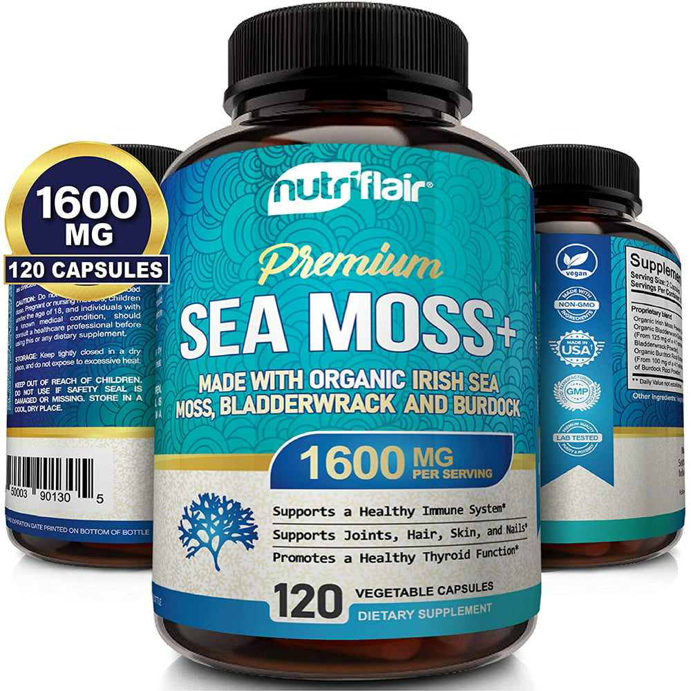 NutriFlair Organic Sea Moss Plus 1600mg, 120 Capsules - with ...