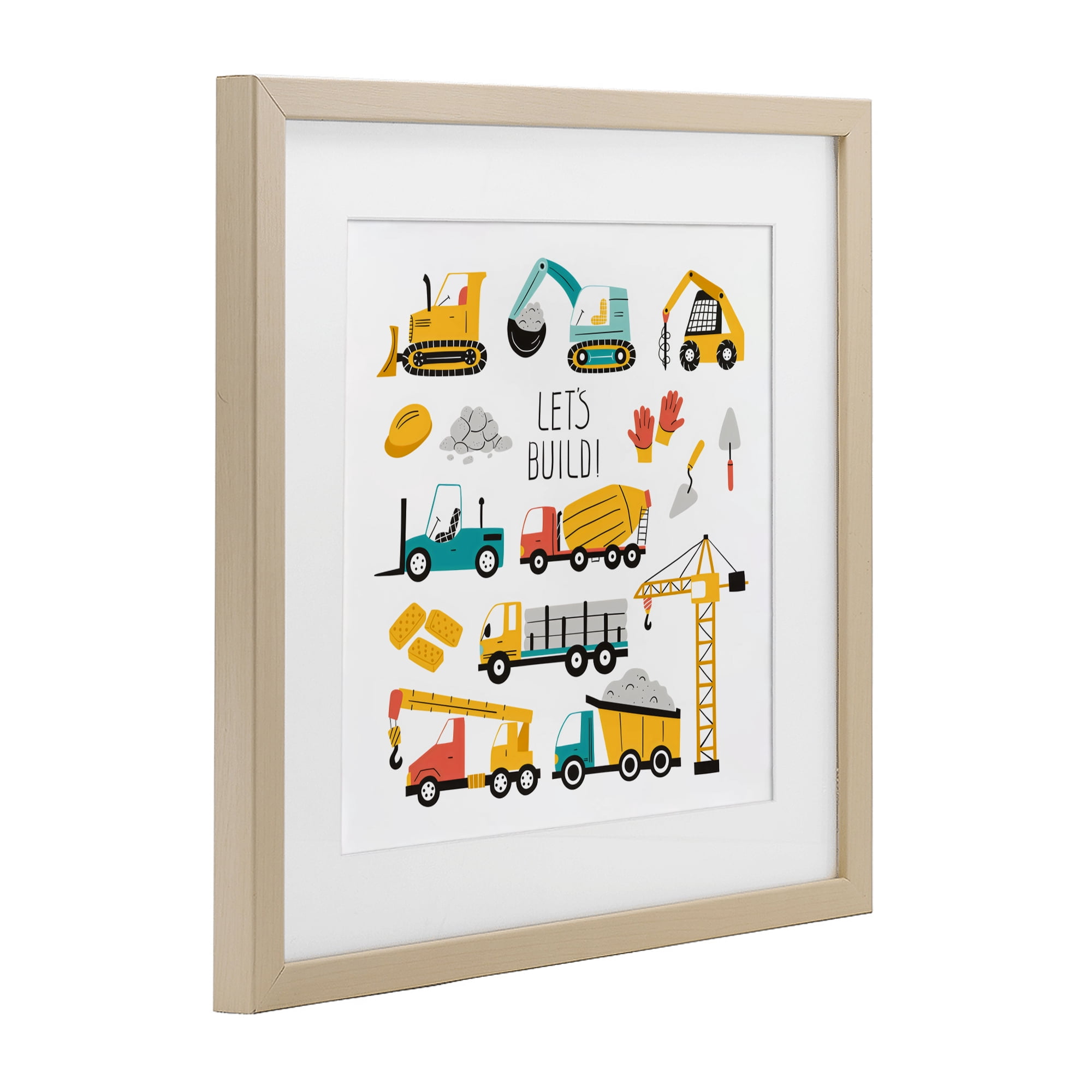 Stupell Industries Let's Build Various Construction Trucks Birch Framed Print Under Glass, design by Creative Studio
