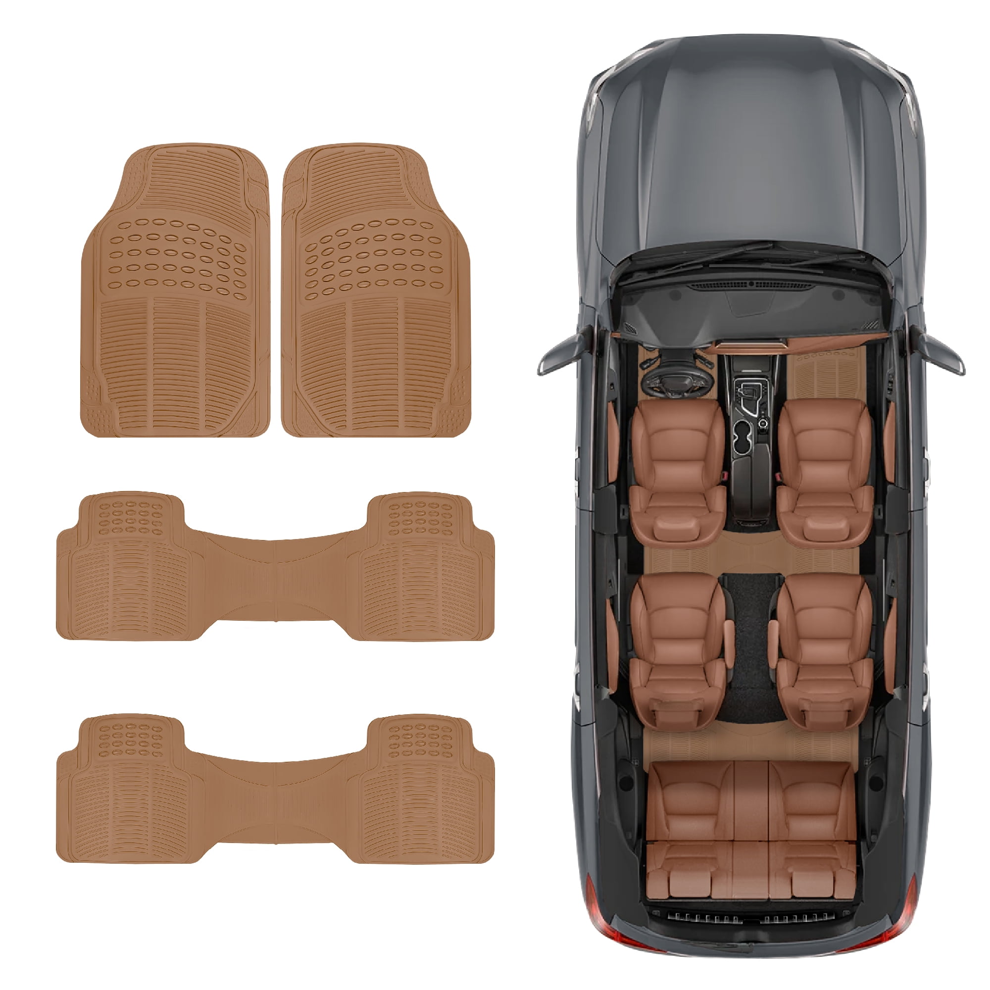 BDK Car SUV and Van Floor Rubber Mats 3 Row, Heavy Duty All Weather Protection, 3 Colors