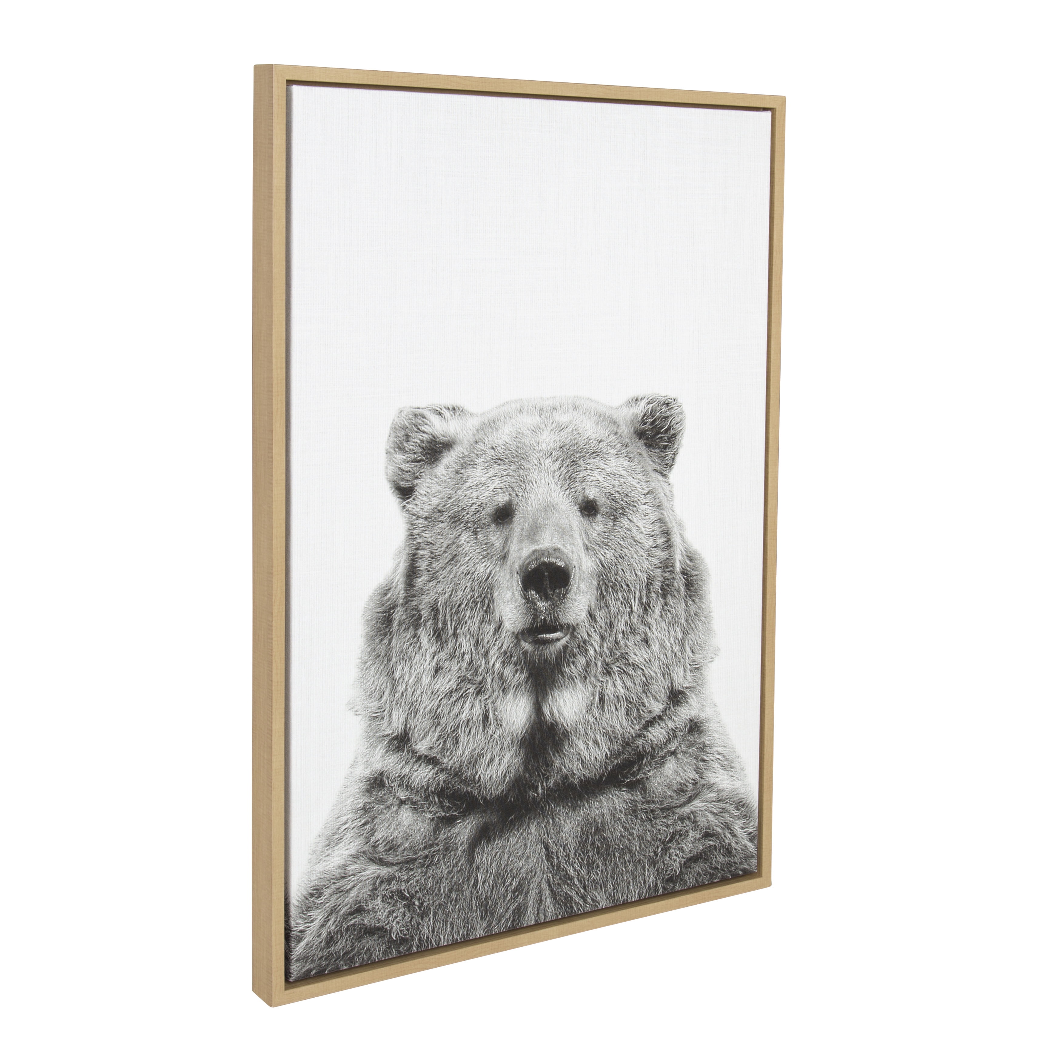 Kate and Laurel Sylvie Bear Animal Print Black and White Portrait Framed Canvas Wall Art by Simon Te Tai, 23x33 Natural