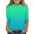 thumbnail image 2 of 3/4 Sleeve T Shirts for Boys & Girls Crewneck Blouses Tops Size 3-12 Toddlers Kids Trendy Gradient Printed Pullover Going Out Loungewear T-Shirts, 2 of 4