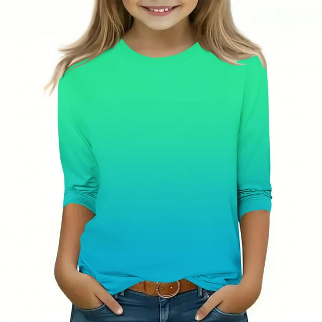 WRKEKC Chandails à Manches Longues pour Filles, T-Shirts à Manches Longues pour Filles, Hauts/chemise à Col Rond à Manches 3/4 Unis Tendance pour Enfants