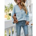 thumbnail image 4 of Suéter de mujer Otoño Invierno Botón Diseño de orillo fibroso Cuello en V Suelto Cómodo Piel amigable Suéter de punto Azul L, 4 of 7
