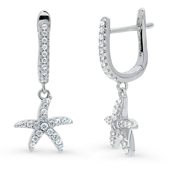 BERRICLE Sterling Silver Starfish Cubic Zirconia CZ Fashion Dangle Drop Earrings for Women, Rhodium Plated