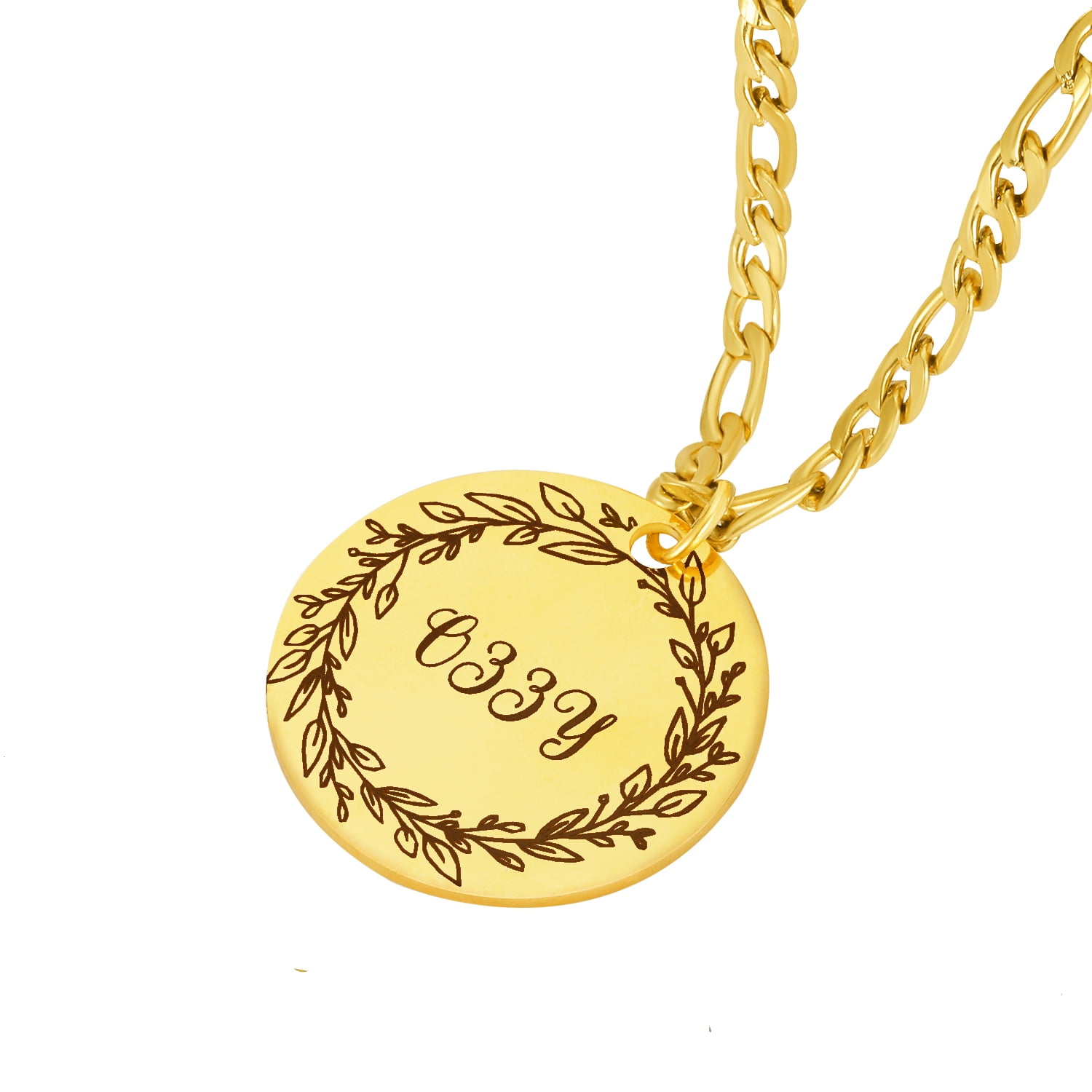 Men's Custom Name Necklace Gold Personalized Disc Pendant Necklace Engraved  with Vine Jewelry Gift for Father Boy Boyfriend