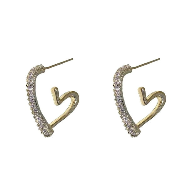 Pendientes de aro de oro Corazón Pendientes de aro Stud Pequeños aros de oro Chapado en oro Pequeños aros Cute Pendientes para Mujeres Niñas