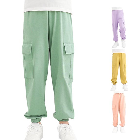 WhouRiu Boys Casual Jogger Pants Solid Color Elastic Waist Loose Sweatpants Kids Autumn Comfortable Cute Trousers With Pockets,6-7 Years