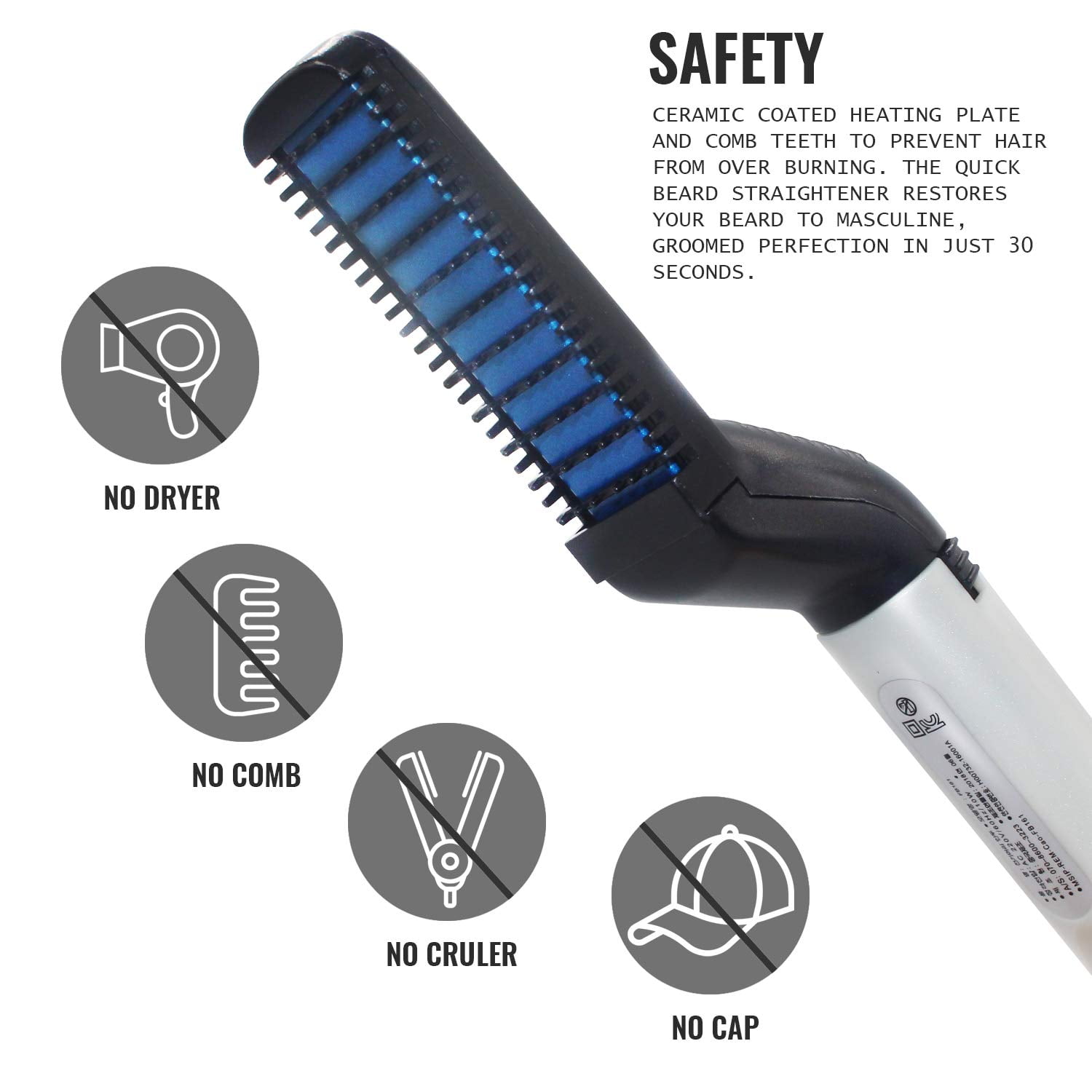 Ionic Beard Straightening Comb Detangling Volumizing and Styling for Men Portable Heating Beard Straightener with Anti Scald Feature