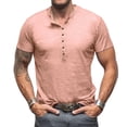 thumbnail image 1 of Tops para hombre, blusas y camisas de manga corta con cuello redondo para hombre. Blusa informal lisa de manga corta con cuello redondo y botones para hombre., 1 of 2