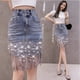 thumbnail image 1 of Falda vaquera elástica de primavera y verano para mujer, estilo cintura alta, falda con lentejuelas, falda vaquera sexy a la cadera para mujer, 1 of 5