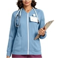 thumbnail image 4 of qolati Scrub Jackets for Women Comfy Full Zip Bomber Jacket Lightweight Fleece Lined Workout Sweatshirts Stretch Medicals Uniform Nurse Coats with Pockets Light Blue S, 4 of 7