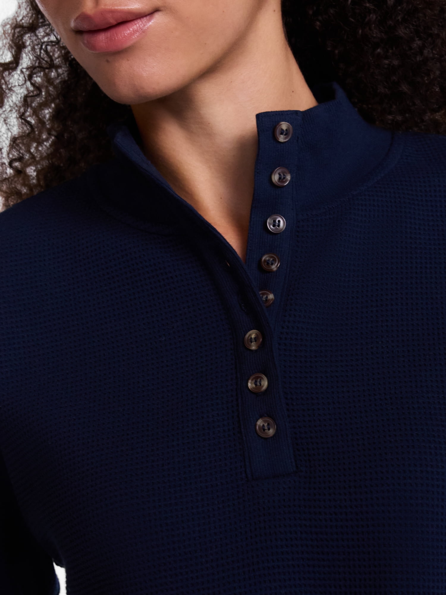 Scenario Women's and Women's Plus Waffle Knit Button Top with Long Sleeves, Sizes XS-4X