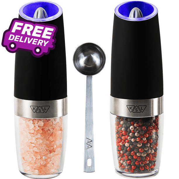 KSL Gravity Electric Salt and Pepper Grinder Set (Black) Battery
