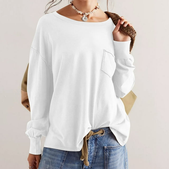 DPTALR Blouses à Manches Longues et Col Rond pour Femmes, Coupe Ample, avec Poche