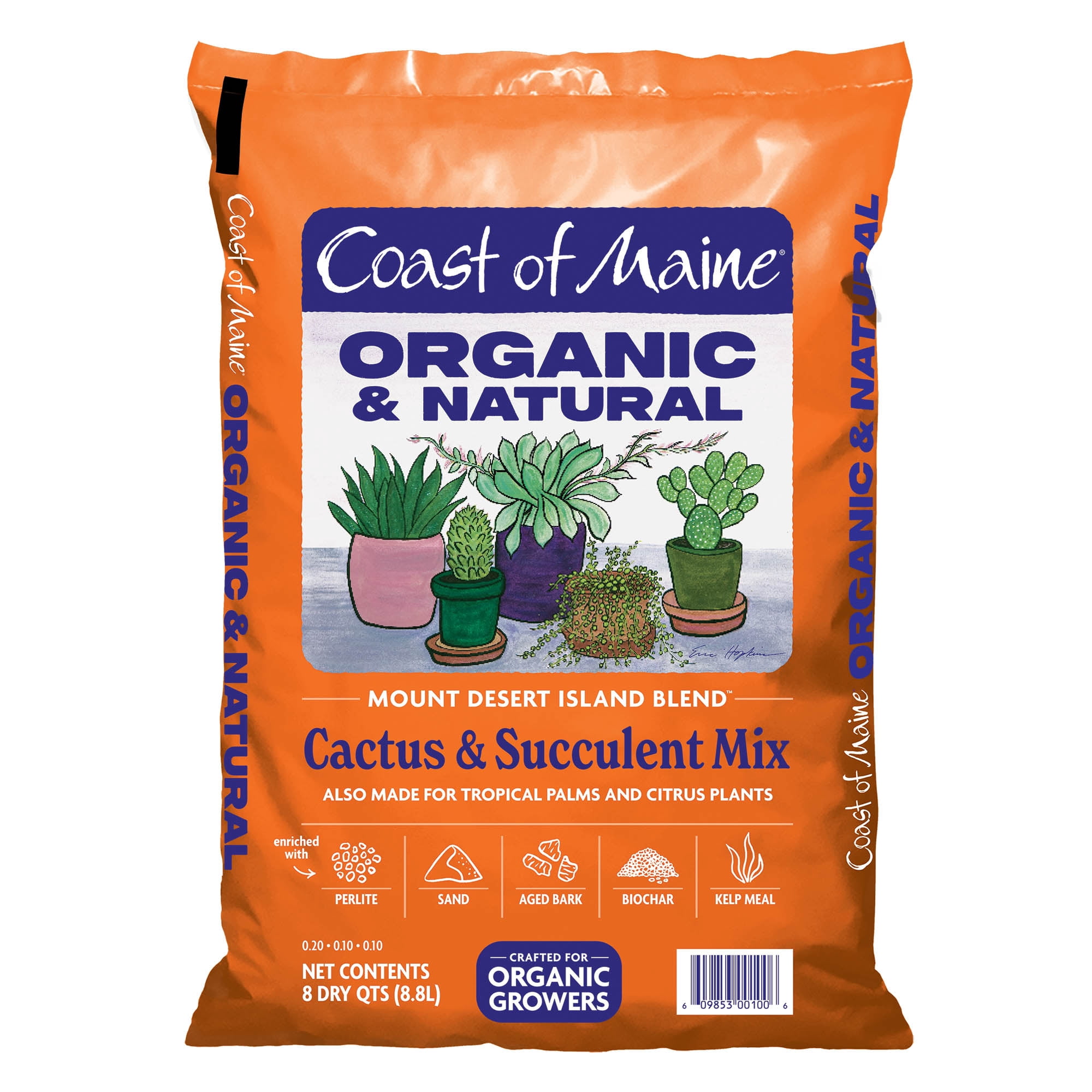 Coast of Maine Mount Desert Island Blend, Organic and Natural, Cactus and Succulent Mix for Tropical Palms and Citrus Plants, 8qt (8 Pack)