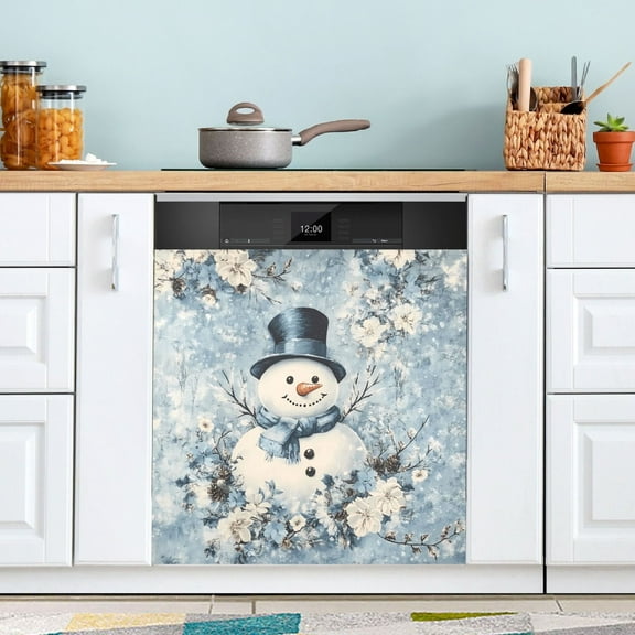 Dishwasher Magnet Cover Magnetic Fridge Door Cover Home Kitchen Decor Blue Floral Snowman 23"x 26"