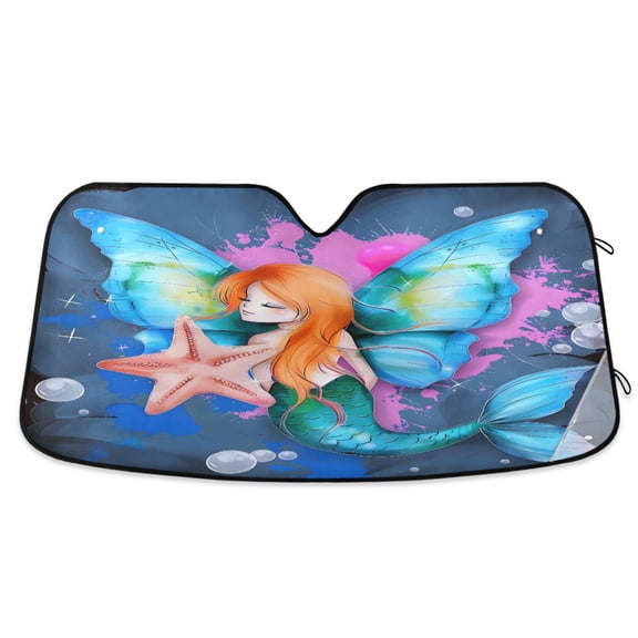 Little Beautiful Mermaid Car Windshield Sun Shade Foldable Car Front Window Visor Heat and UV Protection 53x23.5