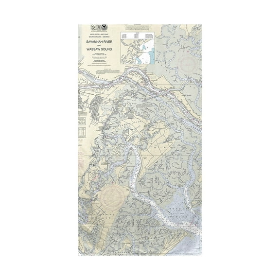 Betsy Drake BT214 Savannah River & Wassaw Sound, GA Nautical Map Beach Towel