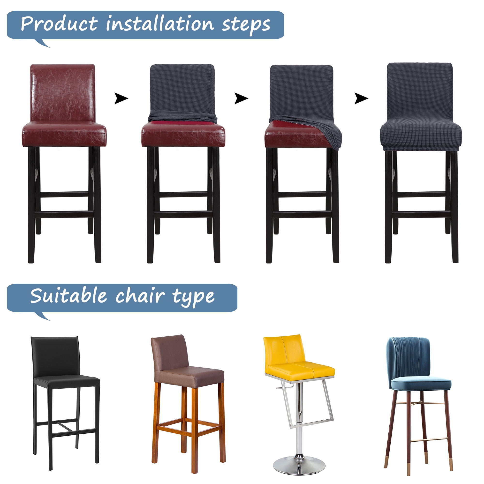 Unique Bargains Polyester Stretch Bar Stool Covers Elastic Band Mid Back Chair Slipcover Slategray 1 Pc
