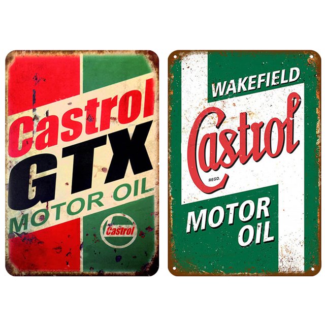 Placa Metal Vintage Kit Pintura Hierro Rectangular Al Óleo Castrol 20x30cm 2 Uds.