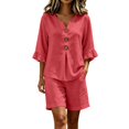 thumbnail image 2 of IUYRTFE Women's V-Neck Sleeveless Button Front Top and Wide Leg Pants Set Casual Summer Two Piece Outfit with Pockets, 2 of 7